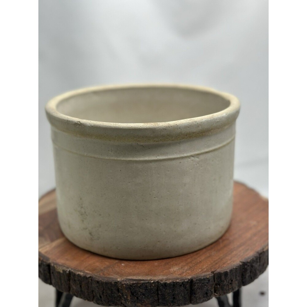 Primitive Antique Crock Stoneware Cottagecore Salt Glaze Butter Crock Cream
